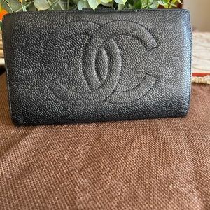 Vintage Chanel black Caviar leather wallet Authentic